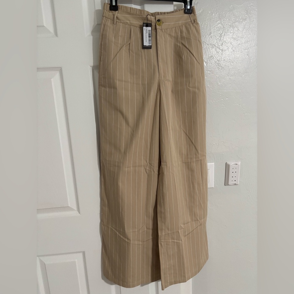 PrettyLittleThing Beige Pinstripe Trousers